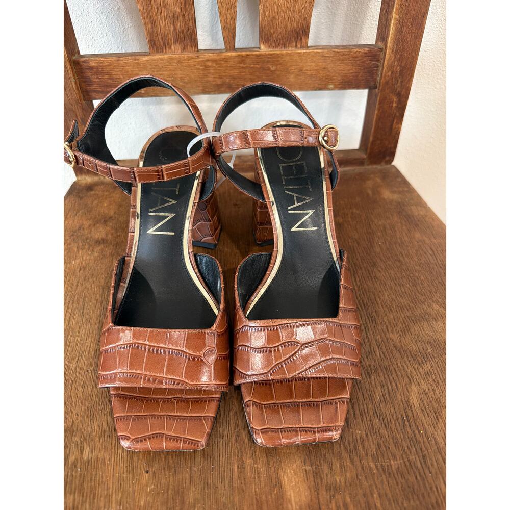 Deltan brown crocodile block heels